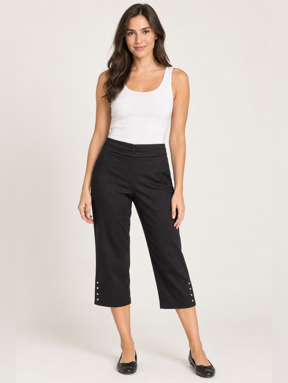 Joseph Ribkoff Black Cropped Dress Pants Silver Stud Detail Sz 14 Sleek